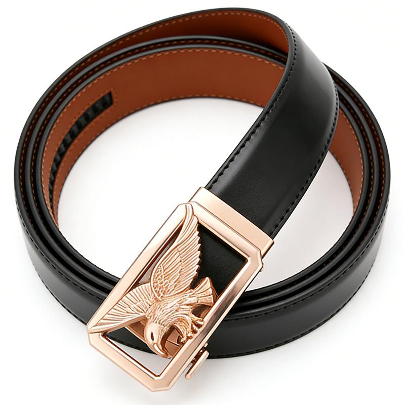 Genuine Leather Men's Belt Golden Silvery Automatic Eagle Buckle Waistband for Man High Quality Designer Male Waist Strap 3.5CM