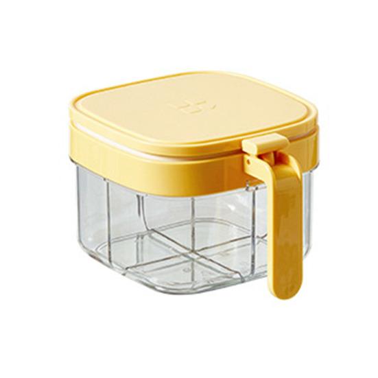 

Многосекционный органайзер для специй с ложкой, прозрачная крышка, штабелируемый контейнер для приправ для соли, сахара, перца, без BPA, экономия места, кухонное хранение для жёлтый