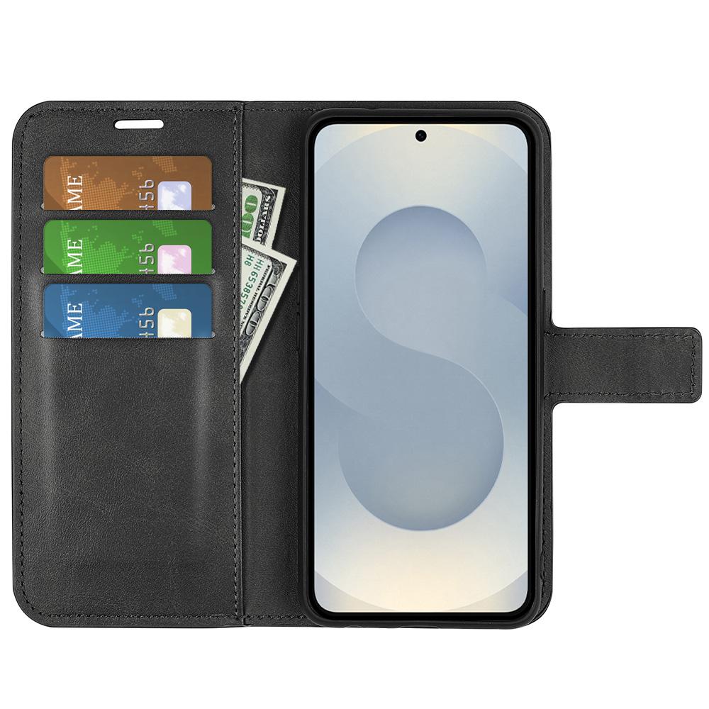 

For Samsung Galaxy S25 Edge Stand Case Anti-Scratch Calf Texture Leather Phone Cover Brown