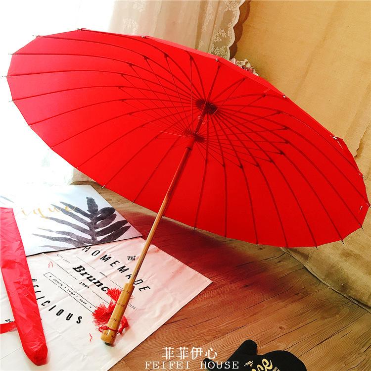 Wood Long Handle Umbrella 24 Ribs Retro Chinese Umbrella Men Women Black Big Parasol Outdoor Sun Protection Umbrellas for Girls