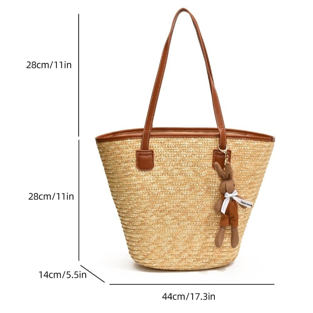 Fashion Straw Tote Bag Stripe Large Capacity Woven Shoulder Bag Square with Zipper Vacation Beach Bag