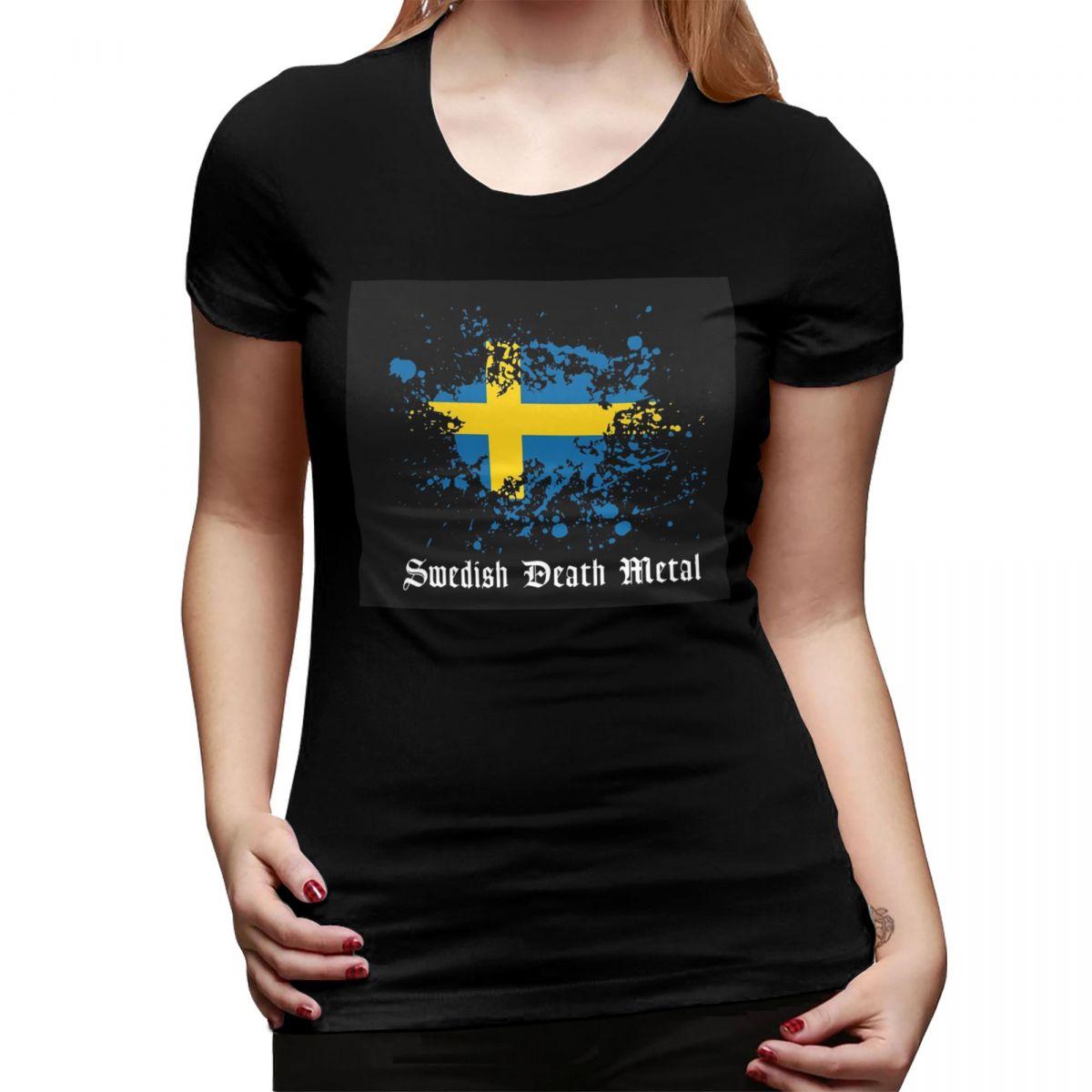 

Swedish Death Metal Band Black Heavy Sweden Flag TShirt for Women ONeck Streetwear T Shirts Womens Short Sleeve Clothes Tops 4XL