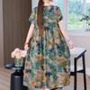 Elegant Long Dress for Women Vintage Clothes Plus Size Casual Short Sleeve Summer Loose Dress