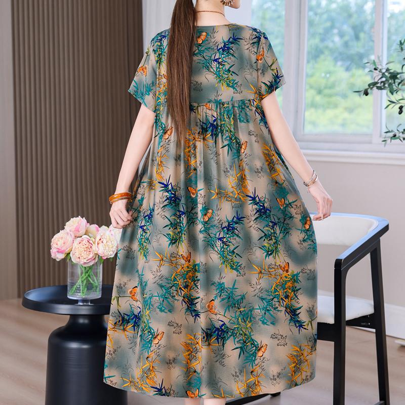 Elegant Long Dress for Women Vintage Clothes Plus Size Casual Short Sleeve Summer Loose Dress