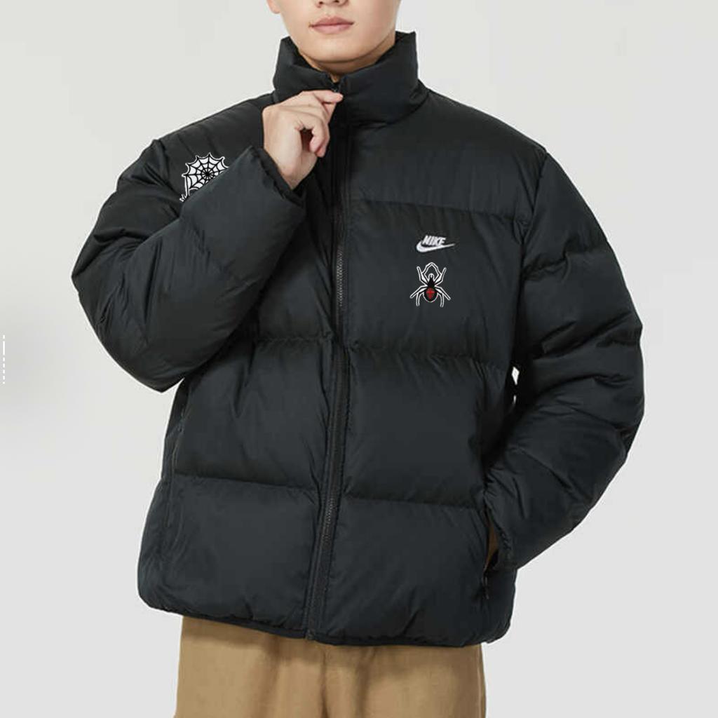 Nike Club Therma-FIT Embroidered Spider Comfortable Warm Stand Collar Loose Long Sleeve Down Jacket Men Jacket Black FZ5029-010(TEAM378-CXZZ-X1)