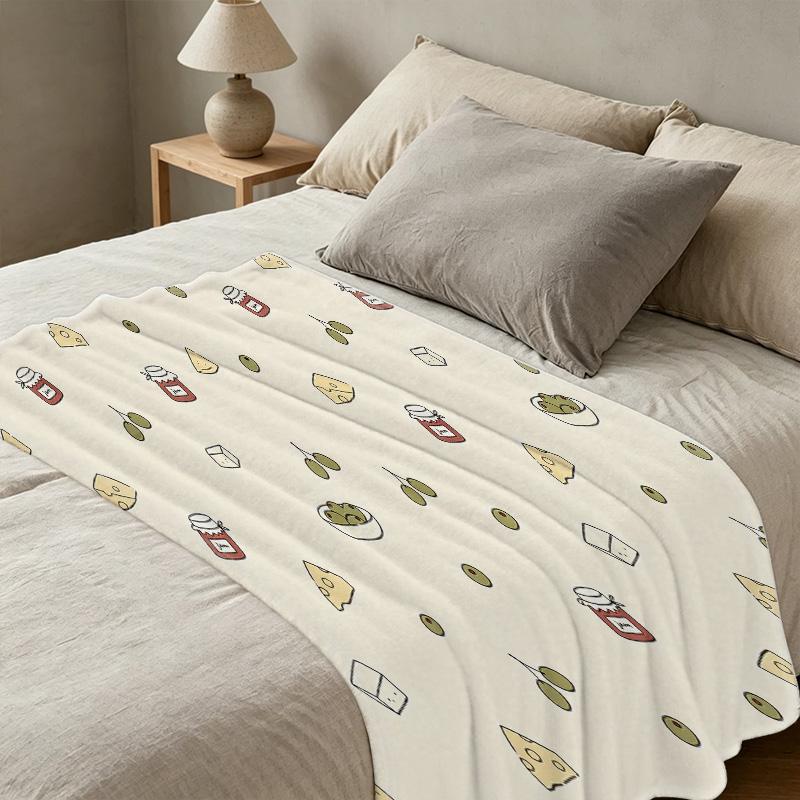 Plush Flannel Blanket - Cute Food Pattern, Soft Skin-friendly, Warm Breathable, No Shedding, For Home Couch Bed, Christmas Halloween Decor