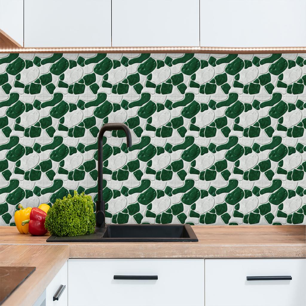 10Pcs  Cobblestone Tile Stickers - Modern Irregular Pebble Design Wall Decals - Waterproof Self-Adhesive PVC Mural for Kitchen Bathroom DIY Decor