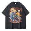 Nezuko T Shirts Vintage Washed Anime Kimetsu No Yaiba T-shirt Oversized Short Sleeve Demon Slayer Mitsuri Tokitou Tops Tees Men