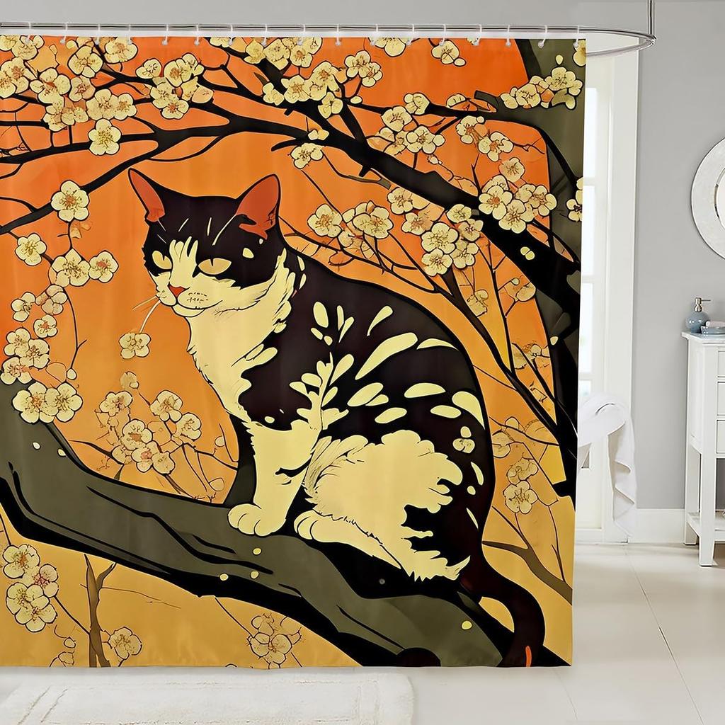 Kids Cute Corgi Shower Curtain Cherry Blossoms Bath Curtain Boys Girls Kawaii Dog Animal Pattern Sakura Flower Bathroom Shower