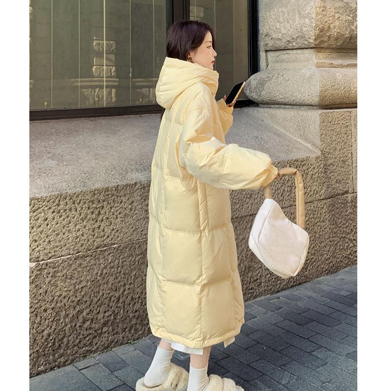 Einfarbige Damenjacke Extra Lang 2024 Herbst und Winter Neu Trendige Kapuzenjacke Verdickt Locker Lässig