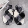 Cross Furry Slippers for Winter Indoor Plush Flat Floor Mop with Exposed Toes and Warm Cotton Mop