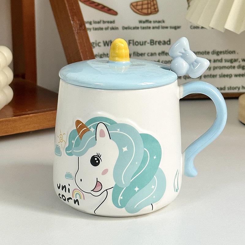Cute Rainbow Unicorn Ceramic Mug with Lid Spoon Girl Heart Drink Water Cup Office Coffee Cup Gift