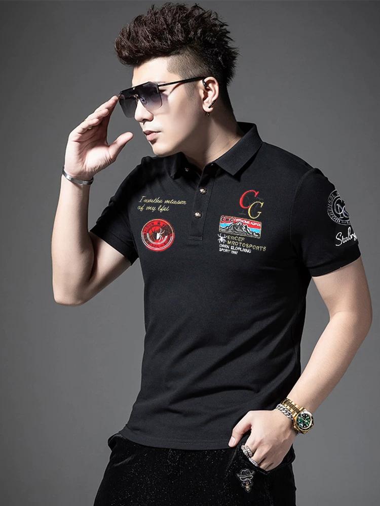 European Goods 2025 Summer New Arrival Classy Men Print Embroider Polo Shirt Men's Trendy Lapel Short Sleeve T-Shirt Men's Clothing