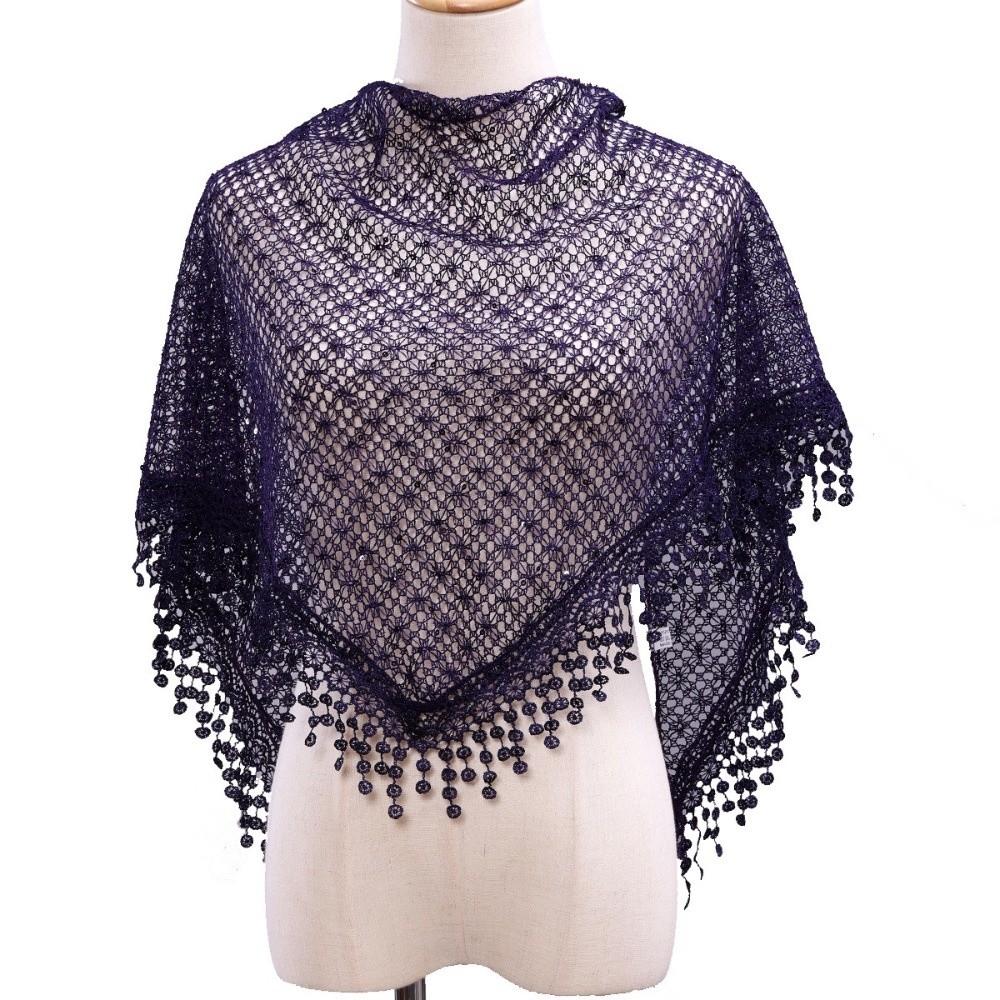 Breathable Tassels Lace Head Scarf Elegant Lace Flower Polyester Sequin Decor Scarf Triangular Women's Scarf Shawl