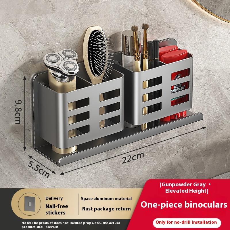 

Wall Mounted Toothbrush Holder Ventilation No-Drill Bathroom Storage Rack Stable Rust Prevention Shaver Storage Rack Shower 22x9.8x5.5cm серый