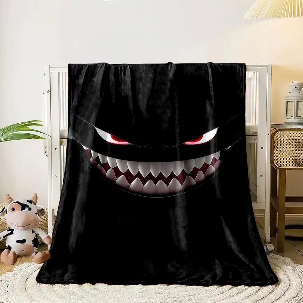 Sharp teeth set against a dark background with a sinister appearance. for all seasons blanket lunch break throw gift 80cm x 120cm