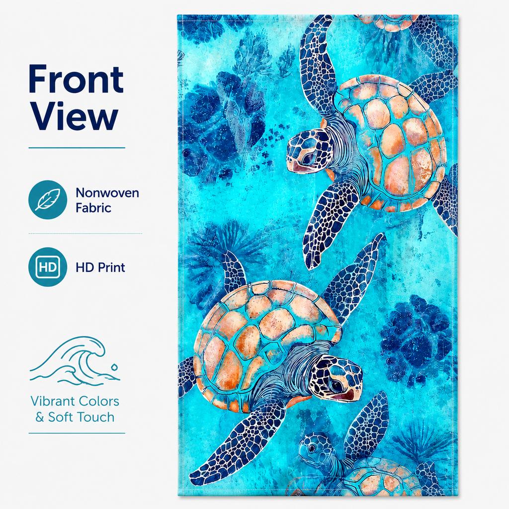 Ocean Sea Turtle Towel Flat Print Teal Blue Bath Towel Quick Dry Microfiber Beach Towel for Swim Pool Summer Vacation Gift