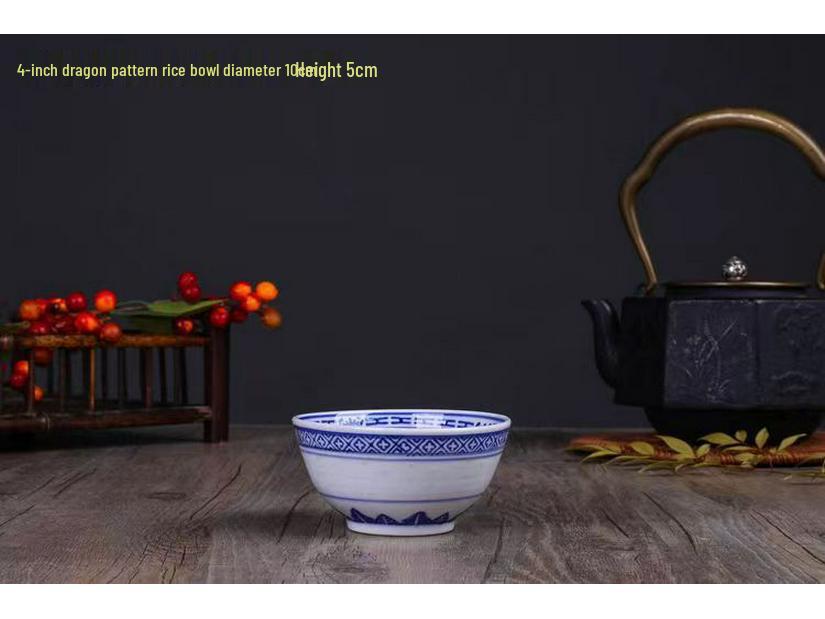 Niebiesko-biały porcelanowy zestaw miseczek Linglong w stylu retro (4-10 cali) – Idealny do ryżu, zupy lub makaronu.