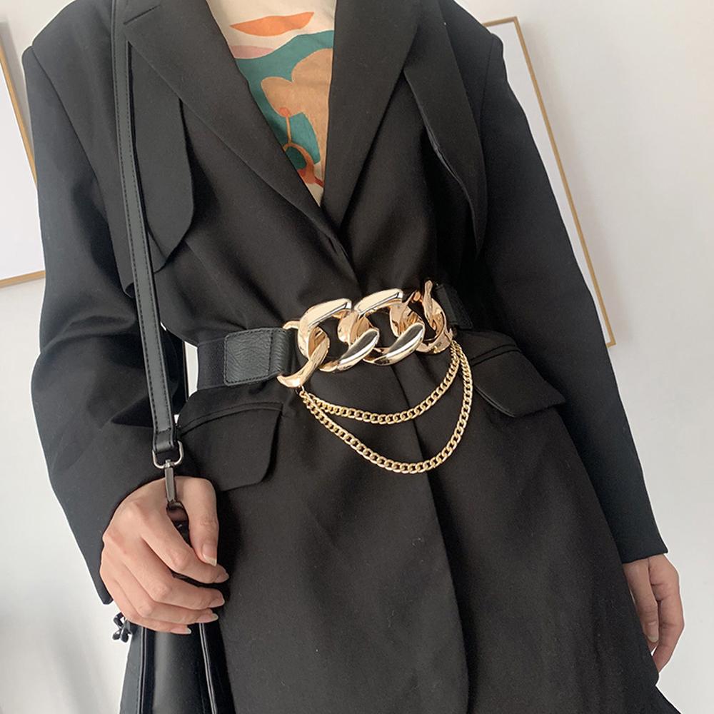 Punk Party Sweater Gothic Coat Tassel Chain Women Punk Belts PU Leather Waistband Jeans Waist Strap