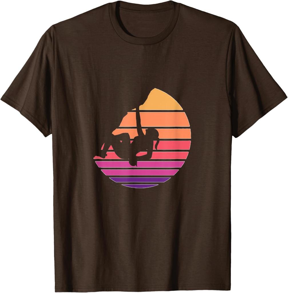 Rock Climbing Sunset Retro Vintage Graphic Tee Men Women Cotton Short Sleeve TShirt Outdoor Sports