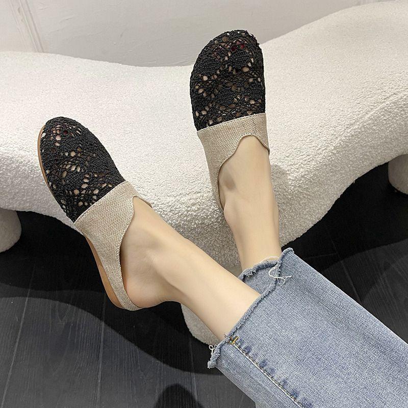 Versatile Hollow-out Cool Slippers Baotou Half Slippers Women's Summer 2025 New Woven Lazy Outer Wear Fisherman Shoes Women