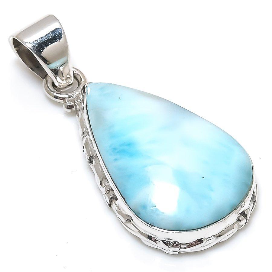Natural Republic Larimar Gemstone 925 Solid Sterling Silver Pendant 1.75" a3V03