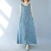 Summer Plus Women's Retro Artistic Loose Print Sleeveless Cotton Linen Dress Vest Suspender Casual Dresses