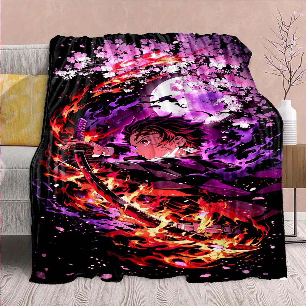 Demon Slayer Anime Flannel Blanket - Soft Warm Perfect for Sofa, Bedding Camping Travel Office Home Decor 