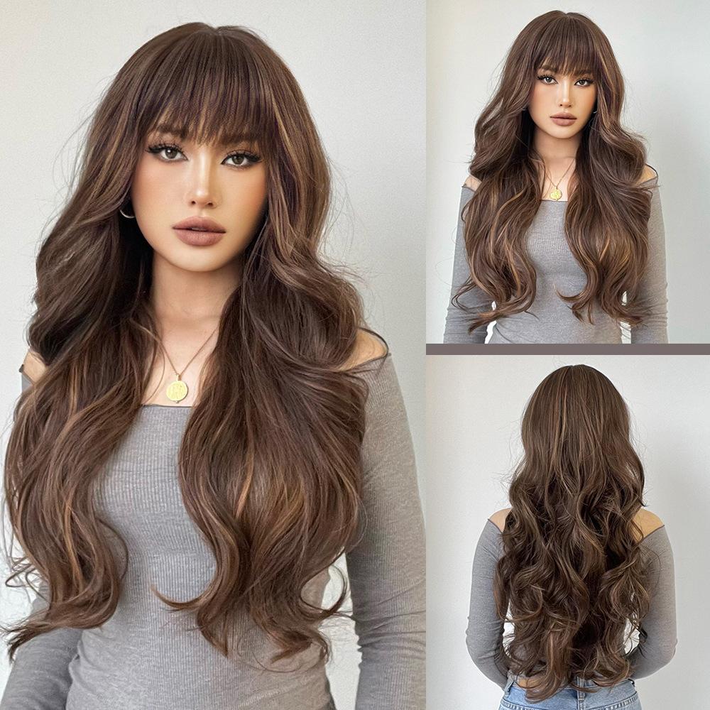 Platinum 613 Blonde Wig Long Wavy Synthetic Wig with Bangs Curly Mixed Golden for Women Cosplay Party Daily Use Heat Resistant