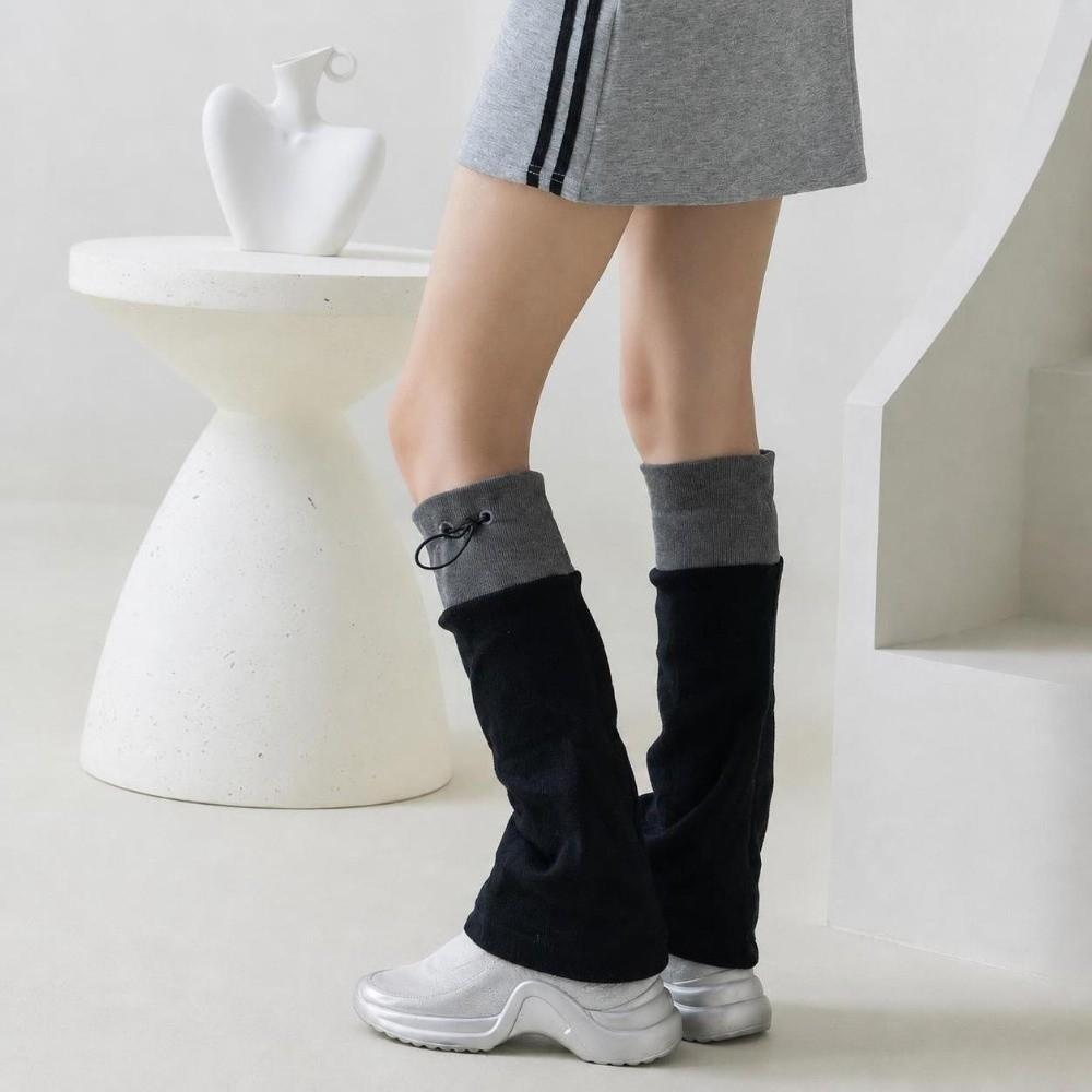 1 Pair Gray Spliced Leg Warmers Middle Tube Boot Cuffs New Calf Socks Autumn Winter