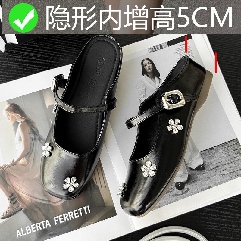 The inner height is increased by 5cm, the flat-bottomed bag head is half a slipper, and the small woman wears silver sandals, single shoes, Mary Jane
