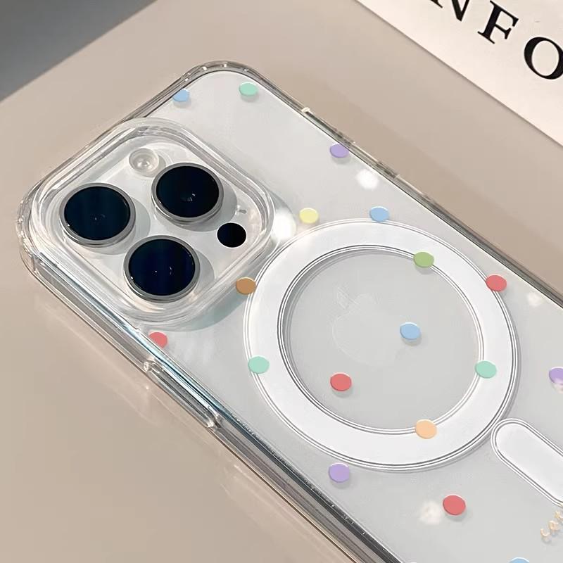 Color wave dot magnetic suction large hole, suitable for Apple 17pro mobile phone case 16plus15 transparent 14 female 13pro