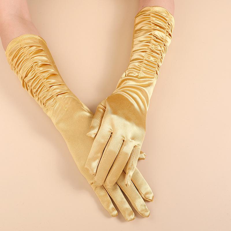 Sommer Sonnenschutz Satins Brauthandschuhe – Lange gefaltete Fingerhandschuhe für Hochzeiten, Partys und Modeveranstaltungen