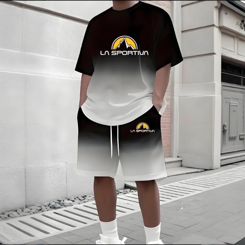 

3D-печать Мужская спортивная одежда Фитнес-комплект Беговой костюм Повседневный комплект футболка+шорты Дышащий спортивный костюм для бега в полоску 6XL