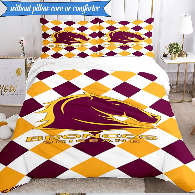 3PCS Brisbane Broncos Bedding Set 2D Printing (Includes 1 Duvet Cover + 2 Pillowcases Coreless), Bedroom decor,Fan gift