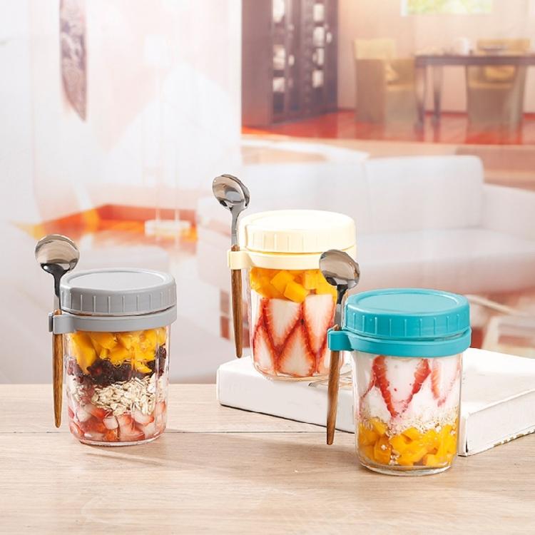 Stable Glass Cups with Lid and Spoon Functional Glass Oats Container With Lid And Spoons Perfect For Portable Meals