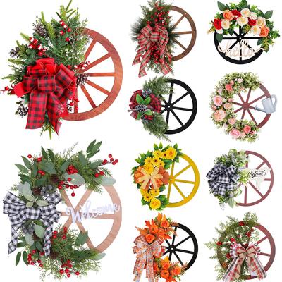 Nuevo Adorno Navideño para Colgar en la Puerta Rueda de Madera Rueda Corona Corona de Piñas de Pino Navideña