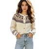 Korean Lazy Style Fair Isle Knitted Cardigan Loose Round Neck Long Sleeve Sweater