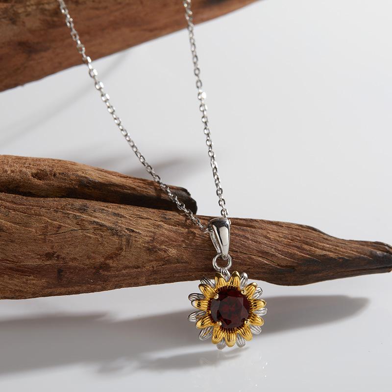 Vintage Small Daisy S925 Sterling Silver Inlaid With Natural Garnet Colored Opal Bracelet Women'S High-End Jewelry