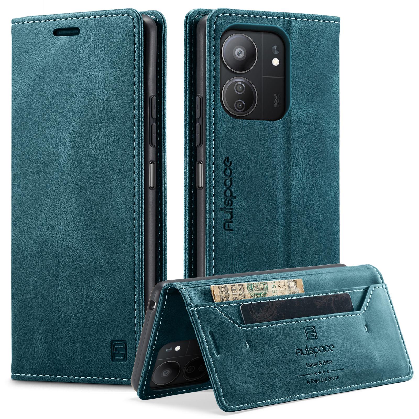 

Для Xiaomi Redmi 13C 5G/Xiaomi Redmi 13C 4G Чехол-кошелек AUTSPACE A01 Кожаная чехол-подставка с держателем для карт с RFID-блокировкой Blue