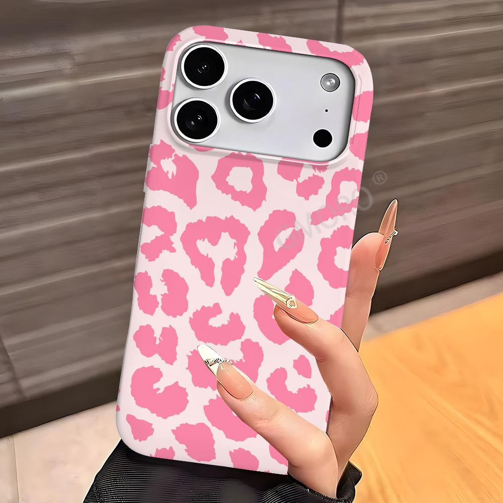 Minimalist style pink leopard print mobile phone case custom Apple 11promax ultra-thin protective case for girls
