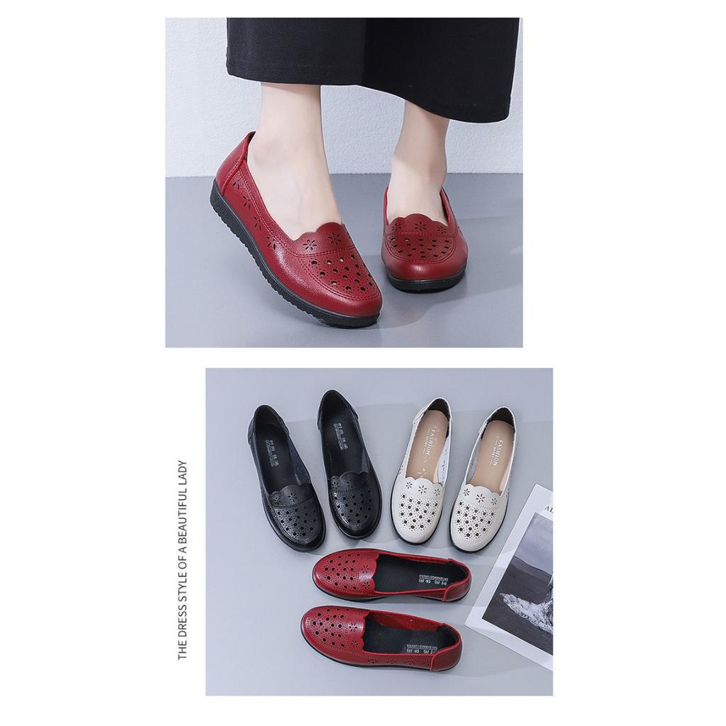 Summer New Imitation Leather Shoes, Comfortable and Non Slip Sandals, Women's Soft Leather Hollow Breathable Hole Shoes, Soft Soled Shoes