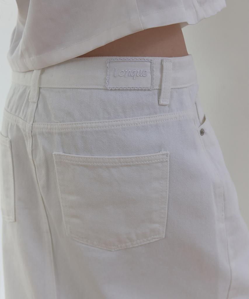 Lonkeu Slit Denim Maxi Skirt (White)