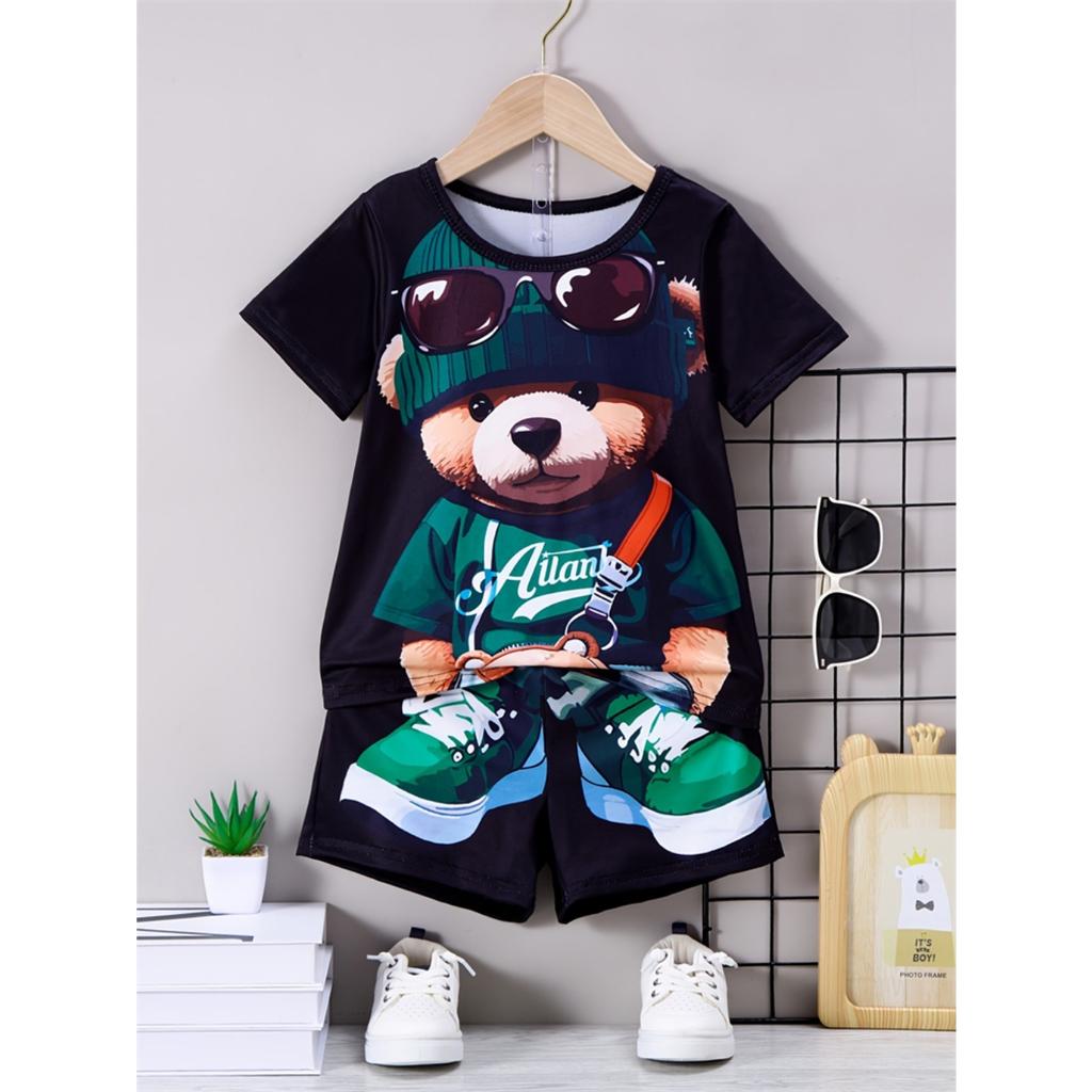 2025 Summer New Casual Short Sleeve Loose Men's Two Piece Fun Pattern Printed Short Sleeve Set Street Fashion