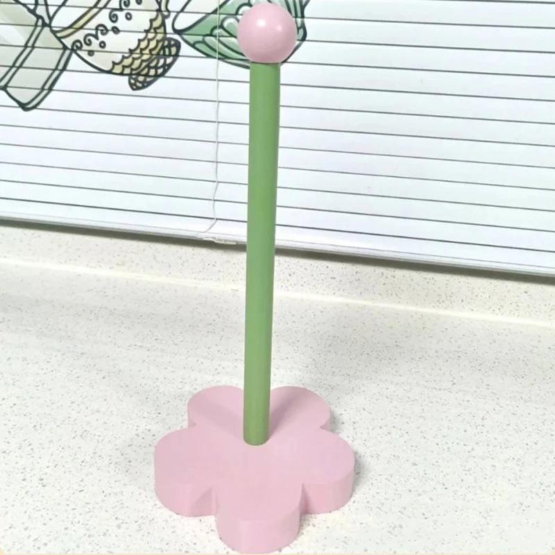 Wooden Tulip Flower Paper Towel Holder Stand Vertical Kitchen Roll Bathroom Tissue Storage Organizer Countertop Desk Decor