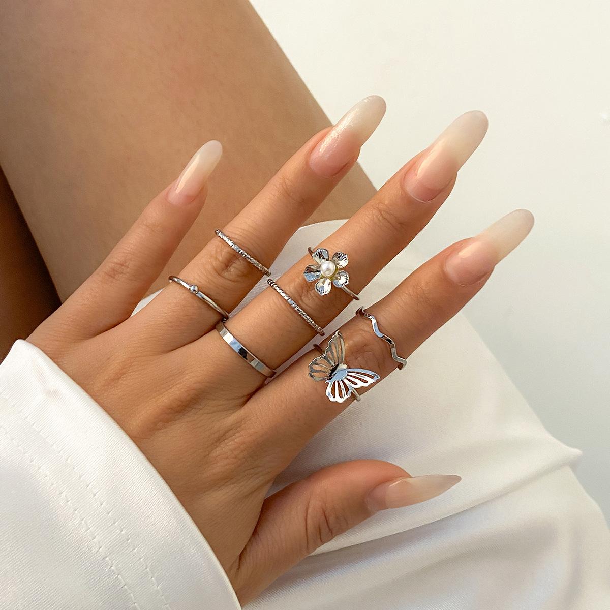 Temperament Full Of Diamonds, Small Butterfly Star And Moon Set Ring, Personalized Stacking Of Geometric Ring Jewelry