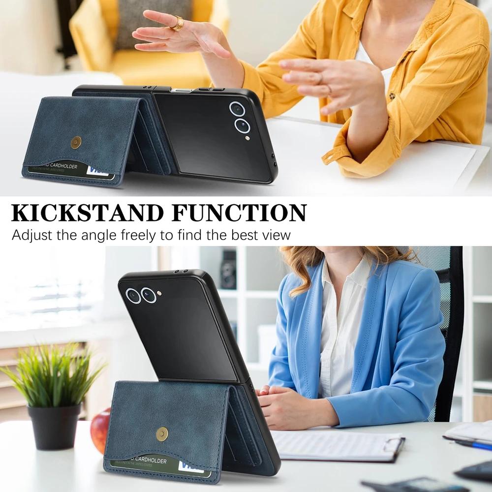 2 In 1 Magnetic Wallet Leather Case for Samsung Galaxy Z Flip 7 6 5 4 3 Flip7 Flip6 Flip5 Kickstand Cards Holder Phone Cover