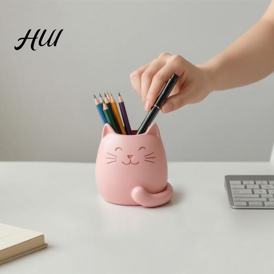 Multi-purpose Stationery Holder Pen Holder, Cartoon Cat Shape Desk Organizer, Smooth Surface Decorative Animal Shaped Pencil Cup for Pencils Gel Pens