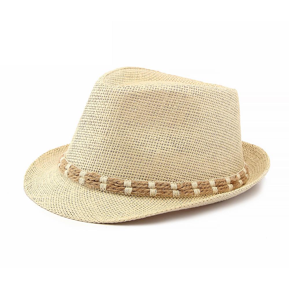 Straw Hat Men's Summer Sunshade Beach Hat for Middle-Aged and Elderly Sunscreen Hat Women's British Retro Jazz Hat