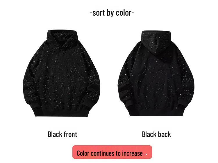 Pull noir à capuche étoilé - Haut unisexe rétro américain printemps/automne